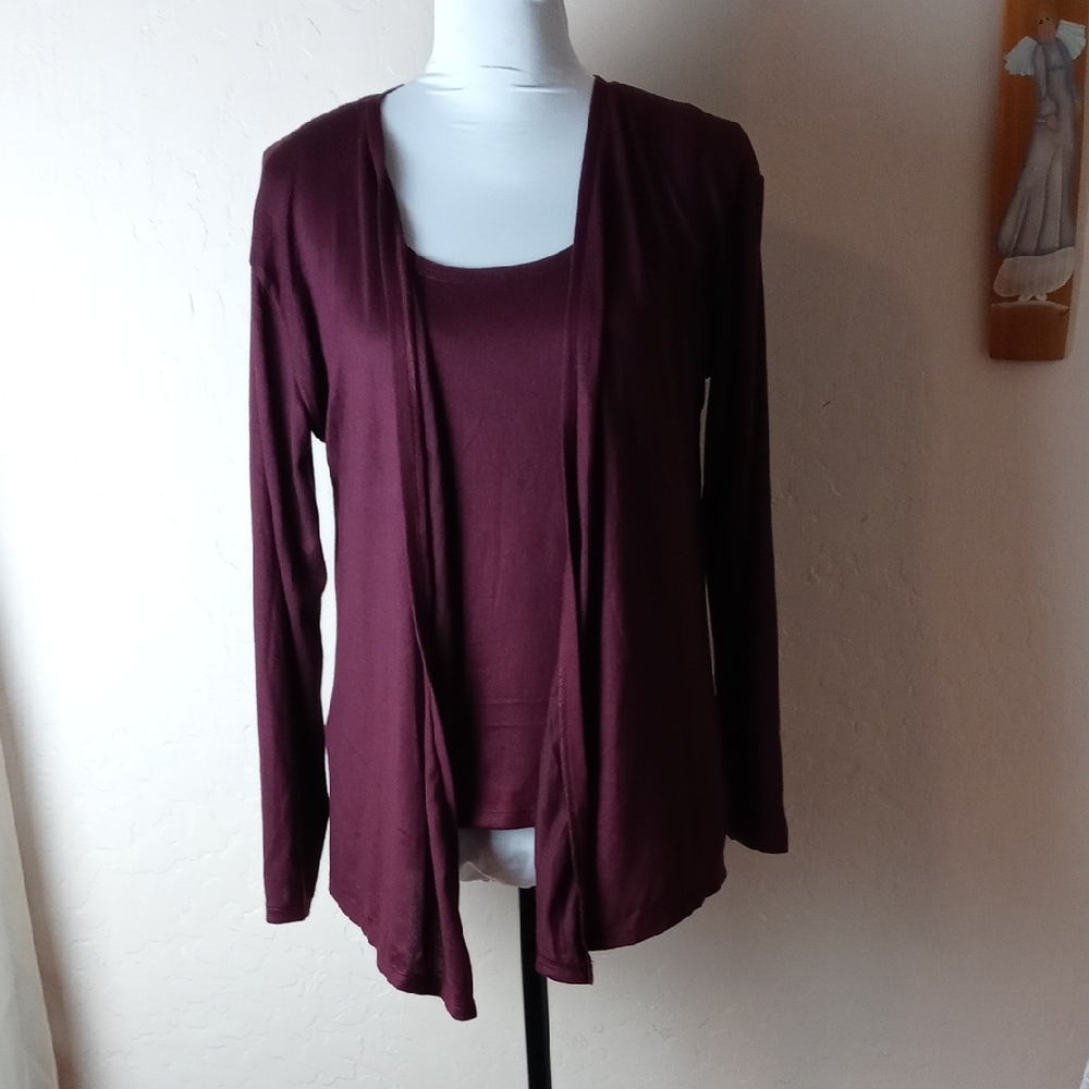 Live 2 Lounge Burgundy Open Front Cardigan and Tank Set